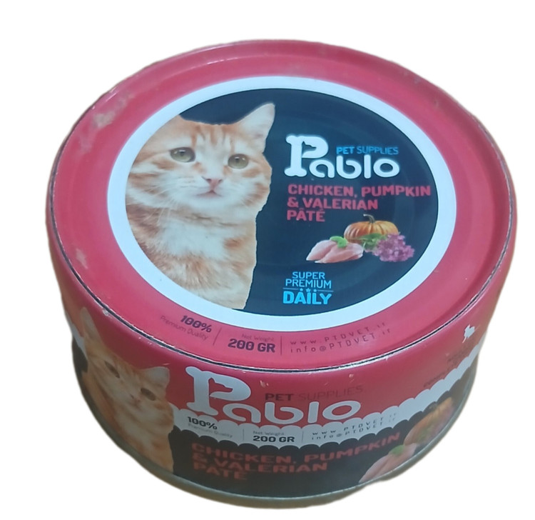 کنسرو پته گربه بالغ پابلو طعم مرغ و انگور و کدو ۲۰۰ گرمی پک ۲عددی